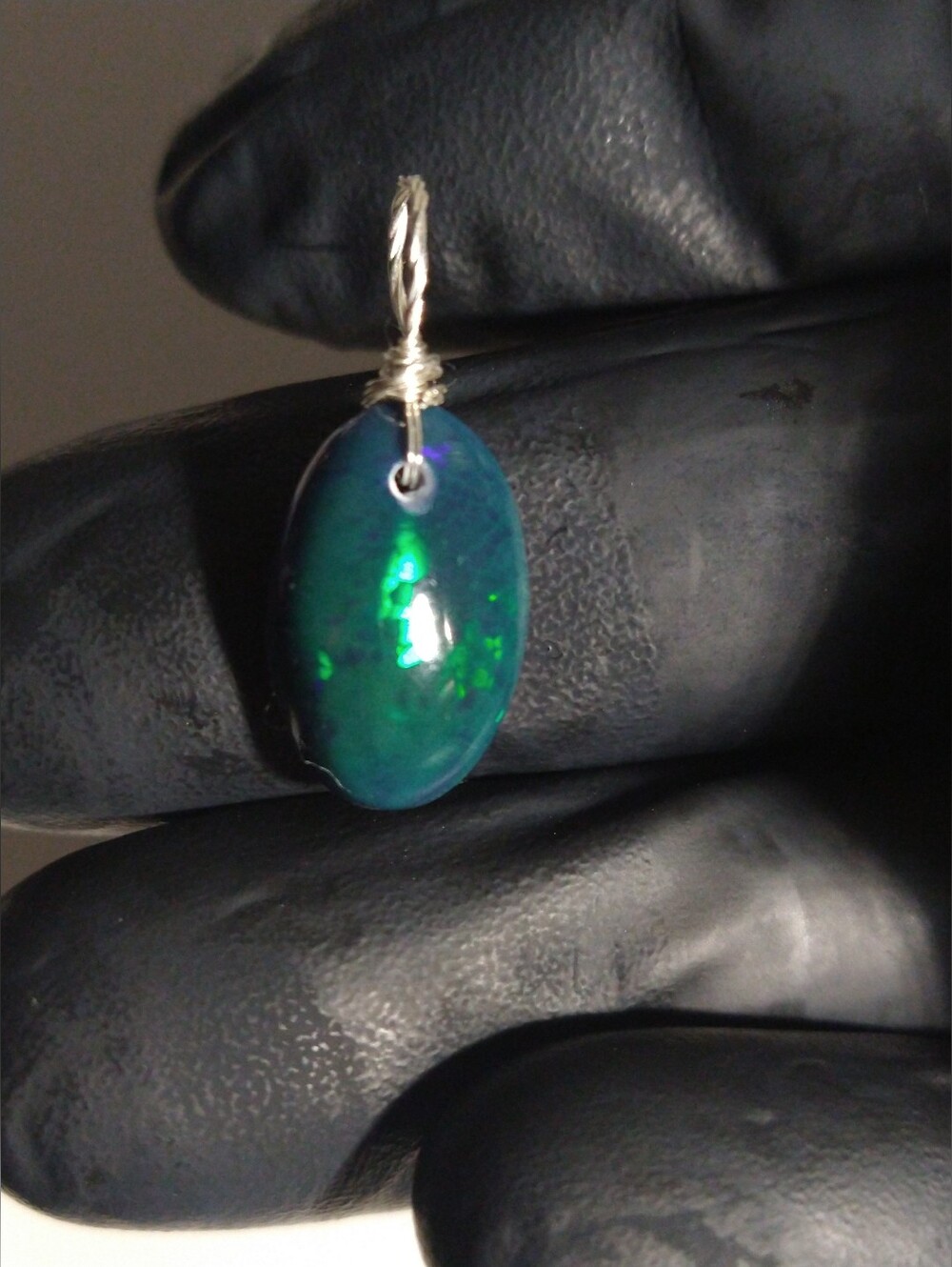 5.85 Carat Natural Black Smoked Honeycomb Opal Cabochon Sterling Silver Pendant